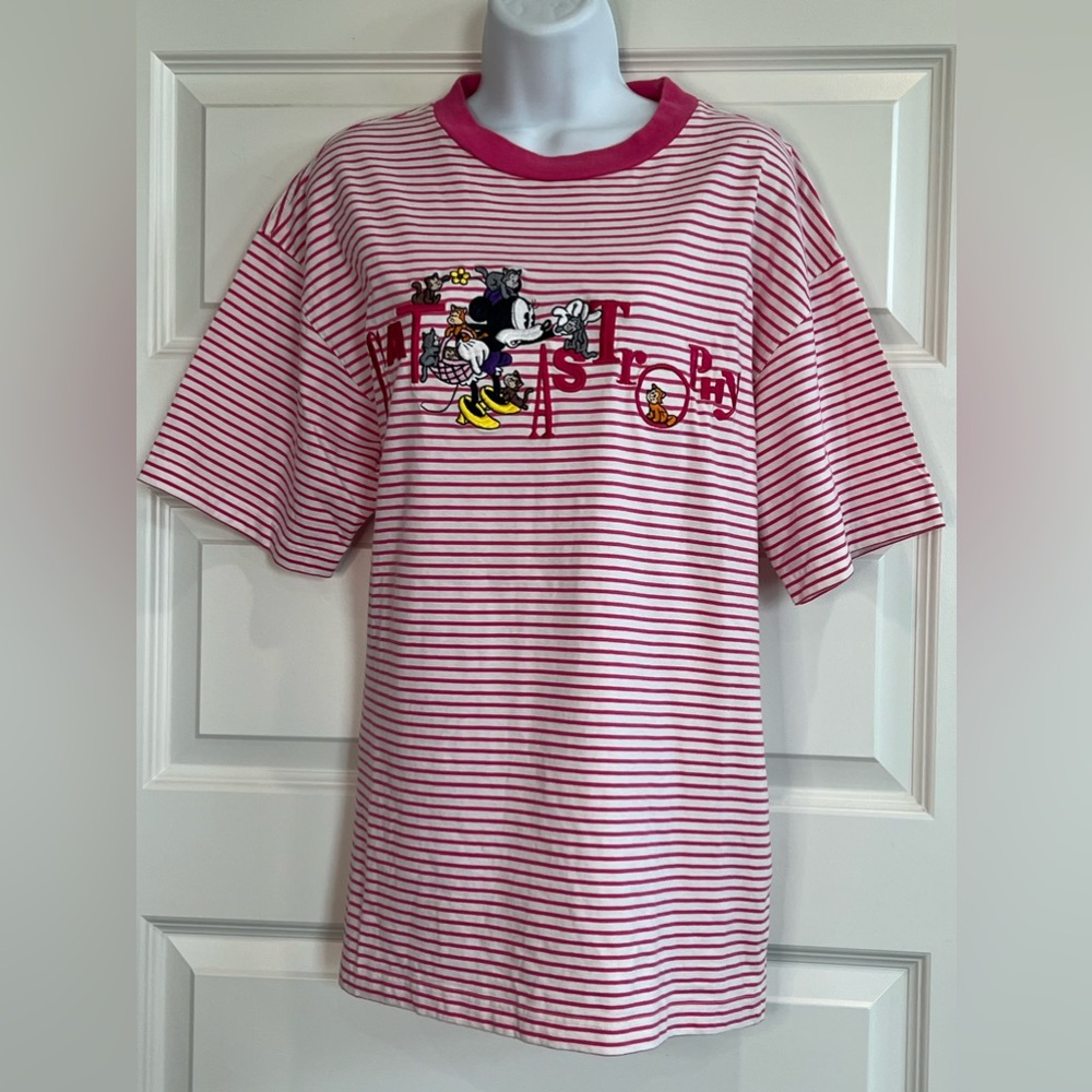 Vintage Embroidered Disney Store Minnie Mouse Catastrophy striped shirt sz large